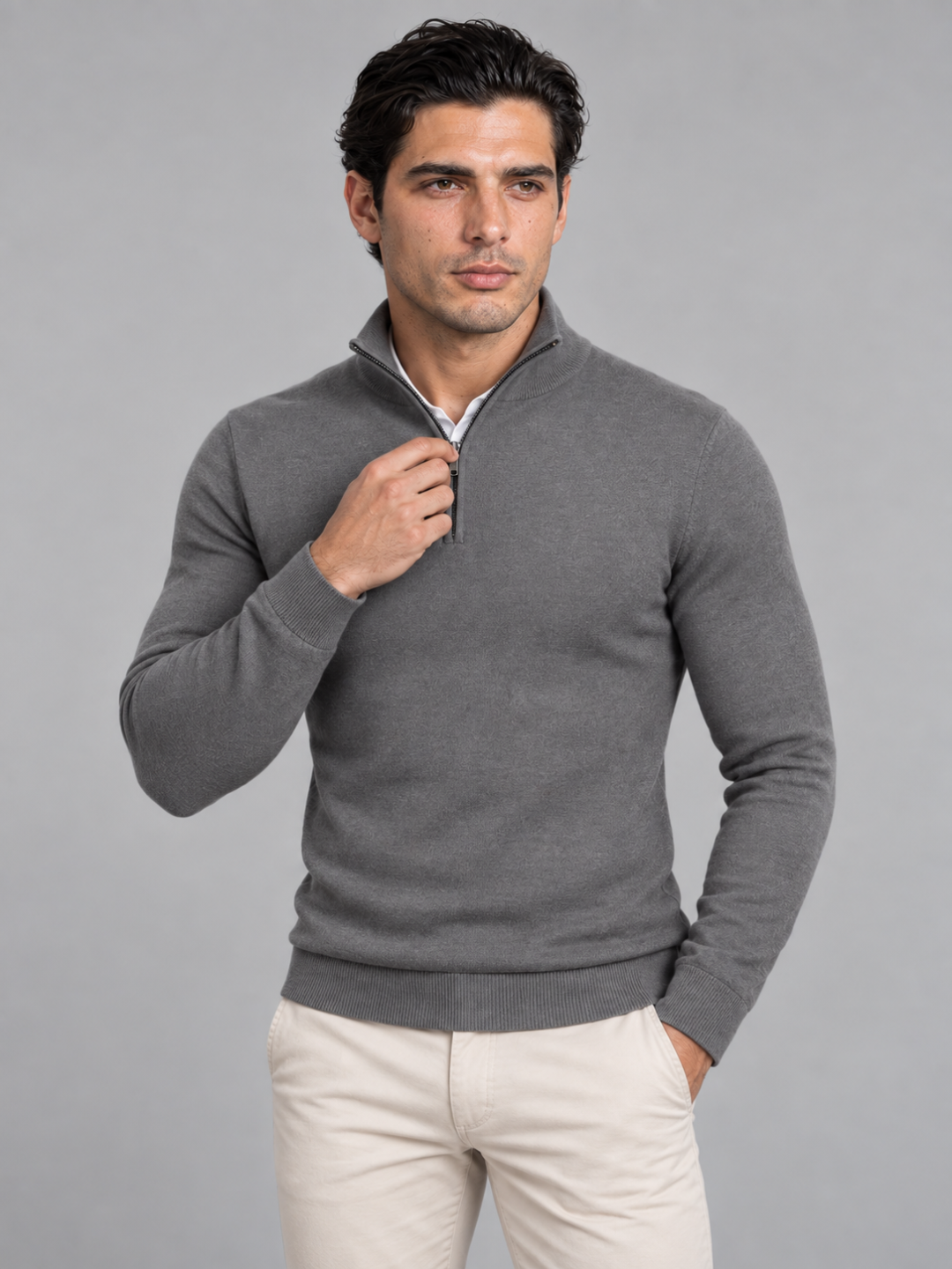 Men's Quarter-Zip Knit Pullover - Grey