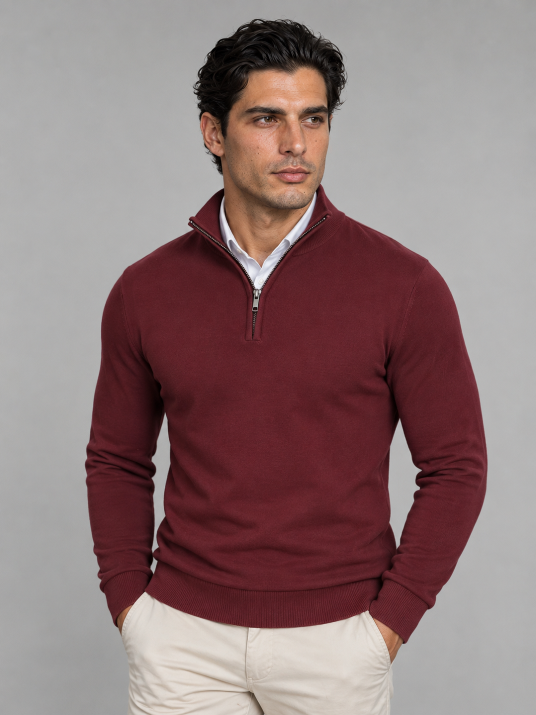 Men's Quarter-Zip Knit Pullover - Red
