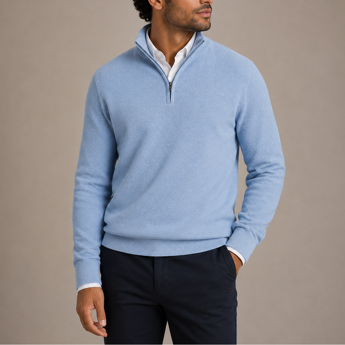 Men's Quarter-Zip Textured Knit Pullover - Baby Blue