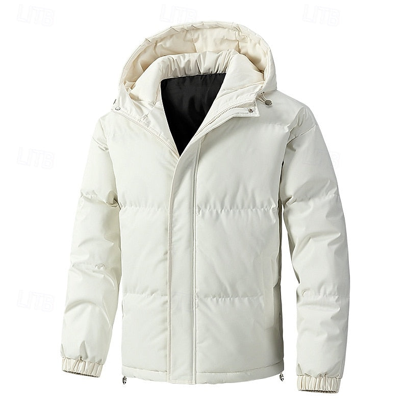 Men's Quilted Hooded Jacket | Warm Winter Puffer Coat - Beige
