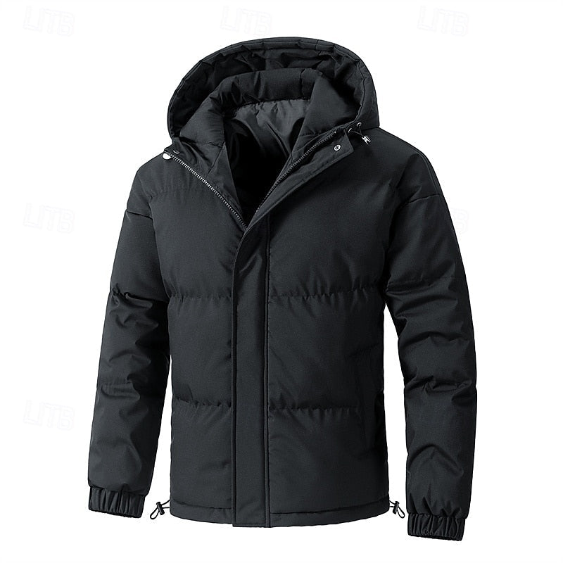 Men's Quilted Hooded Jacket | Warm Winter Puffer Coat - Black