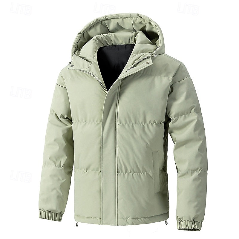 Men's Quilted Hooded Jacket | Warm Winter Puffer Coat - Green