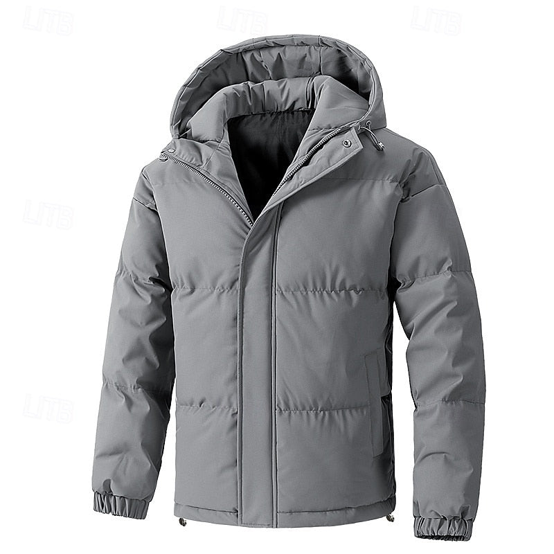 Men's Quilted Hooded Jacket | Warm Winter Puffer Coat - Grey