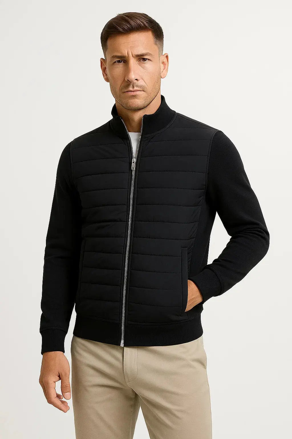 Men's Quilted Hybrid Jacket - Black