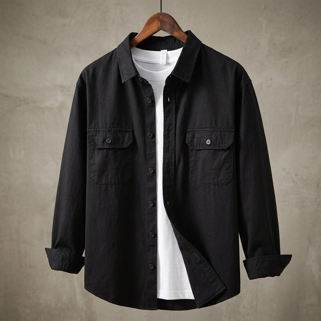 Hartwell & Co Men's Relaxed Fit Cotton Overshirt - Black