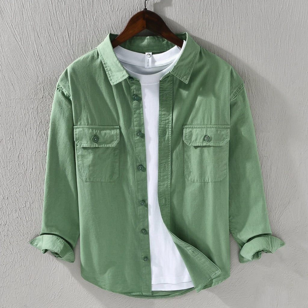 Hartwell & Co Men's Relaxed Fit Cotton Overshirt - Green