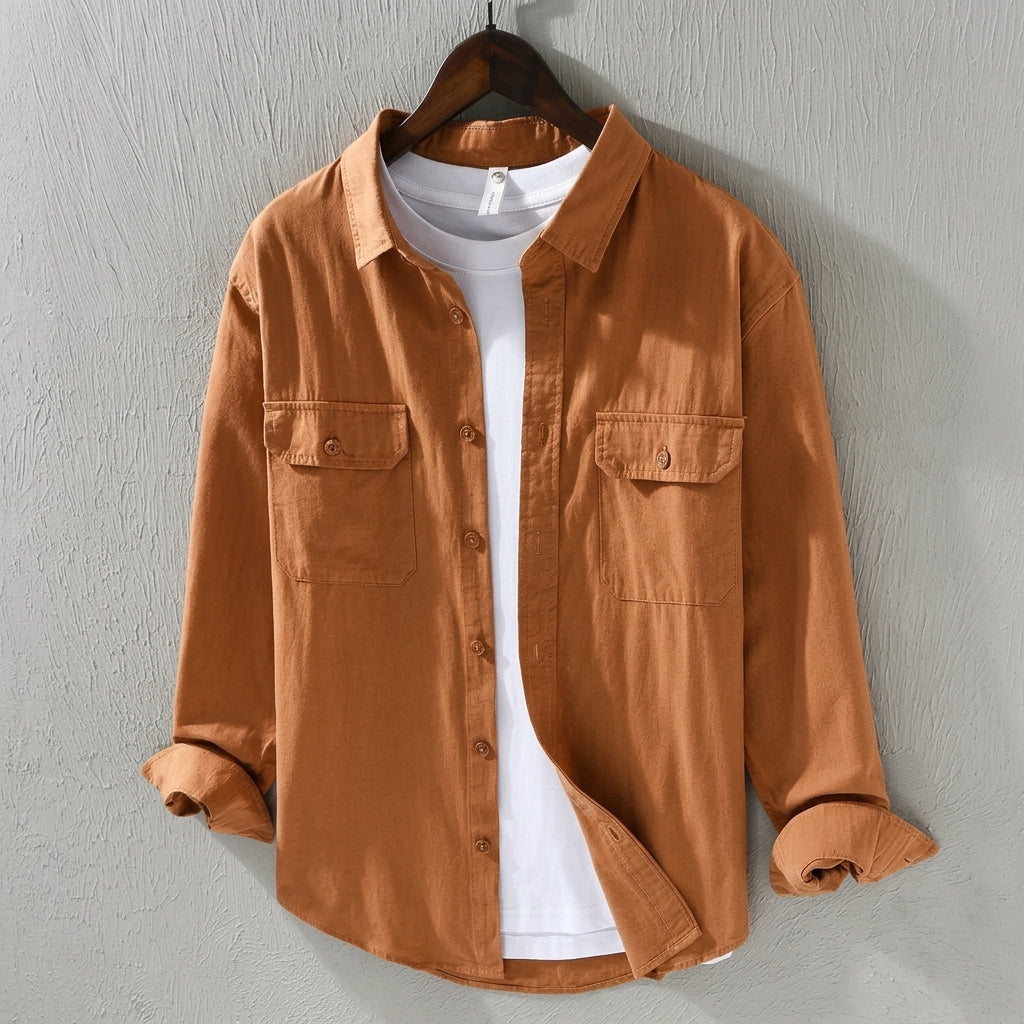 Hartwell & Co Men's Relaxed Fit Cotton Overshirt - Orange