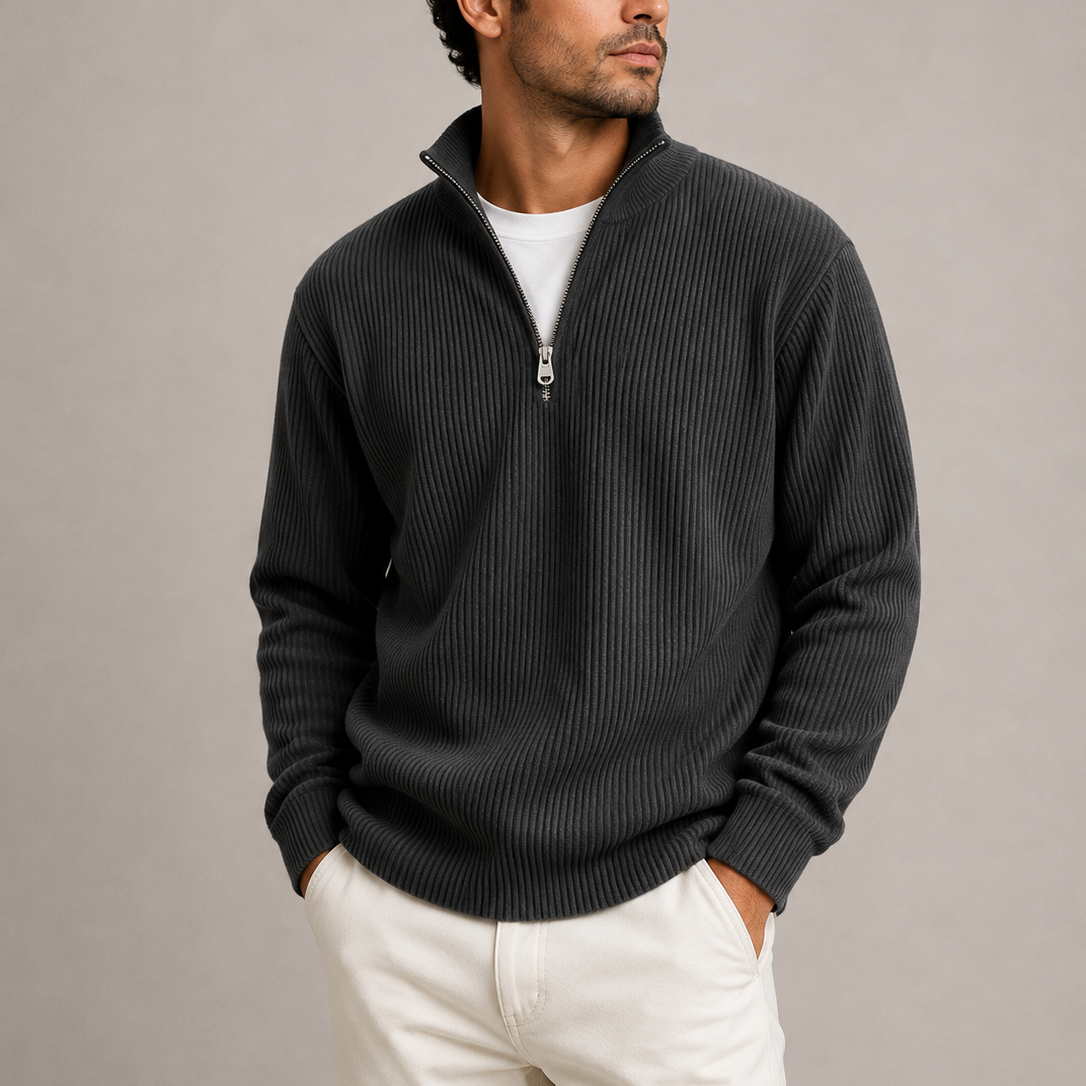 Black - Norwick & Bell Ribbed Quarter-Zip Sweater