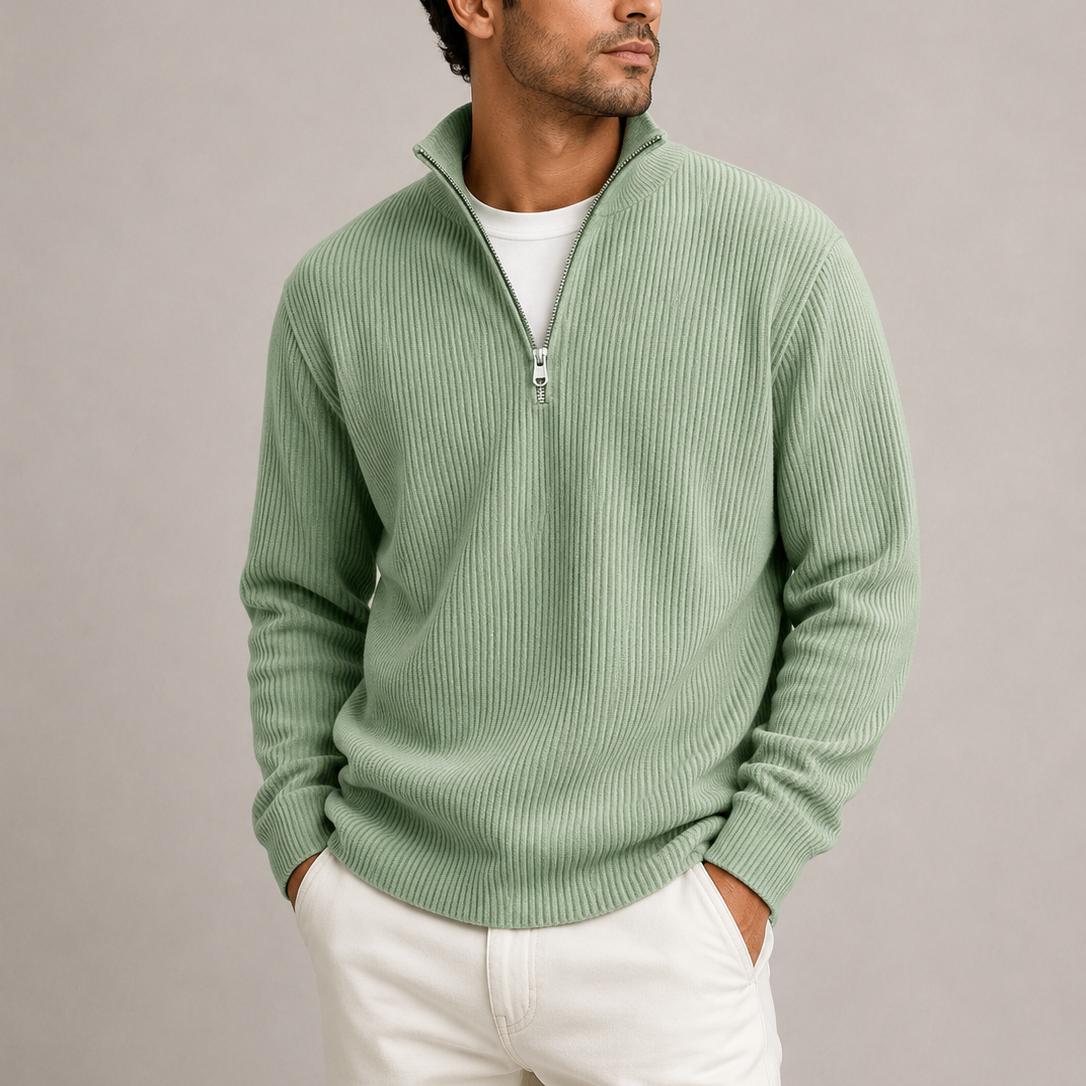 Mint - Norwick & Bell Ribbed Quarter-Zip Sweater