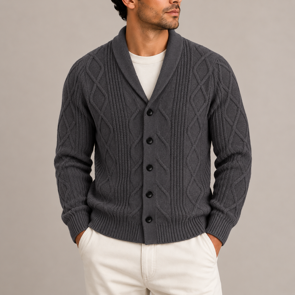 Men's Shawl Collar Cable Knit Cardigan - Gray