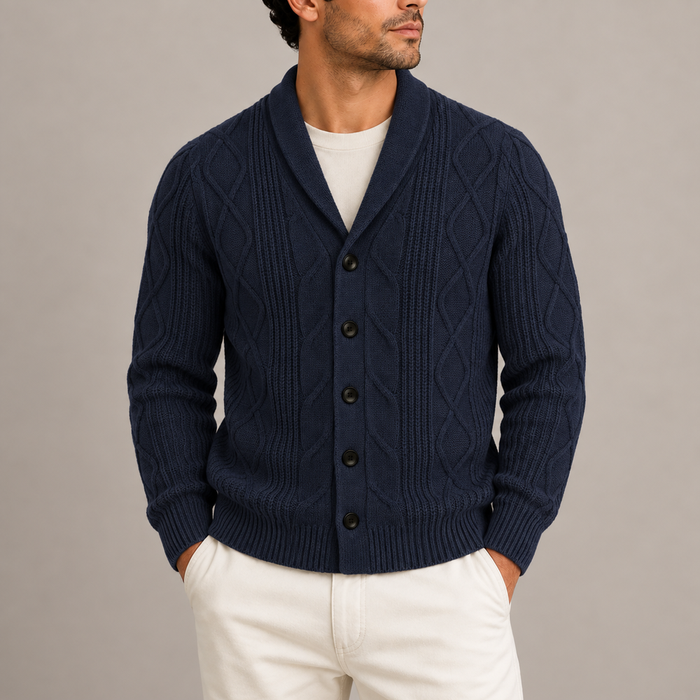 Men's Shawl Collar Cable Knit Cardigan - Navy
