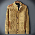 Men's Shearling-Lined Cable Knit Cardigan - Mustard Yellow