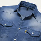 Men's denim button-down shirt, casual styling