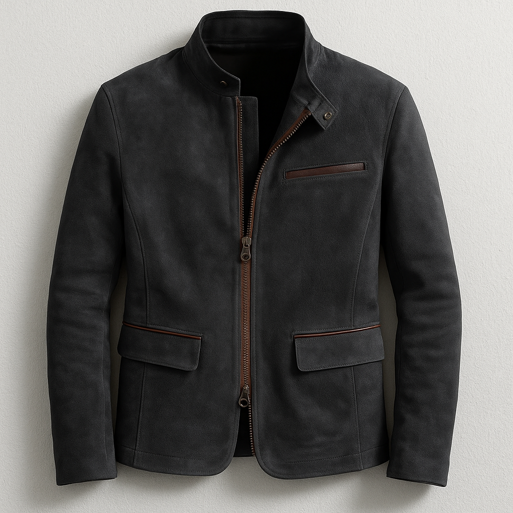 Men's Suede Stand Collar Field Jacket - Gray