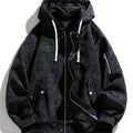 Men's Suede-Textured Hooded Zip Jacket - Black