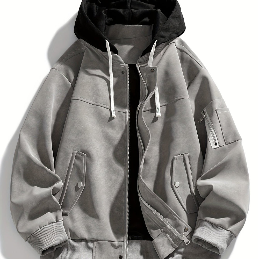 Men's Suede-Textured Hooded Zip Jacket - Gray