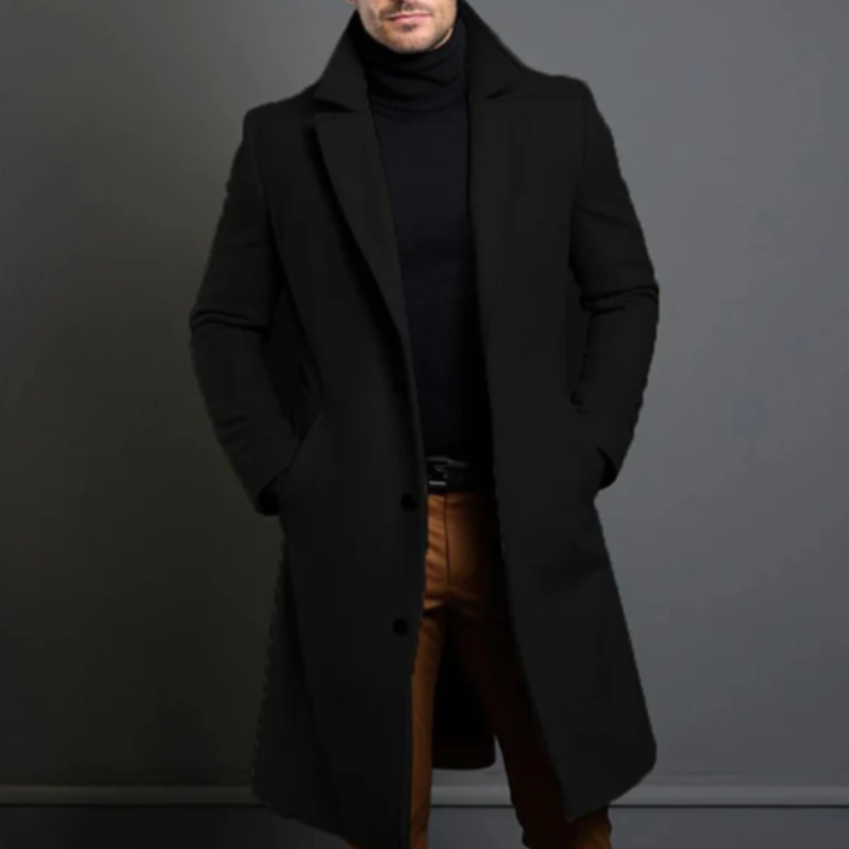 Men's Tailored Lapel Overcoat - Black