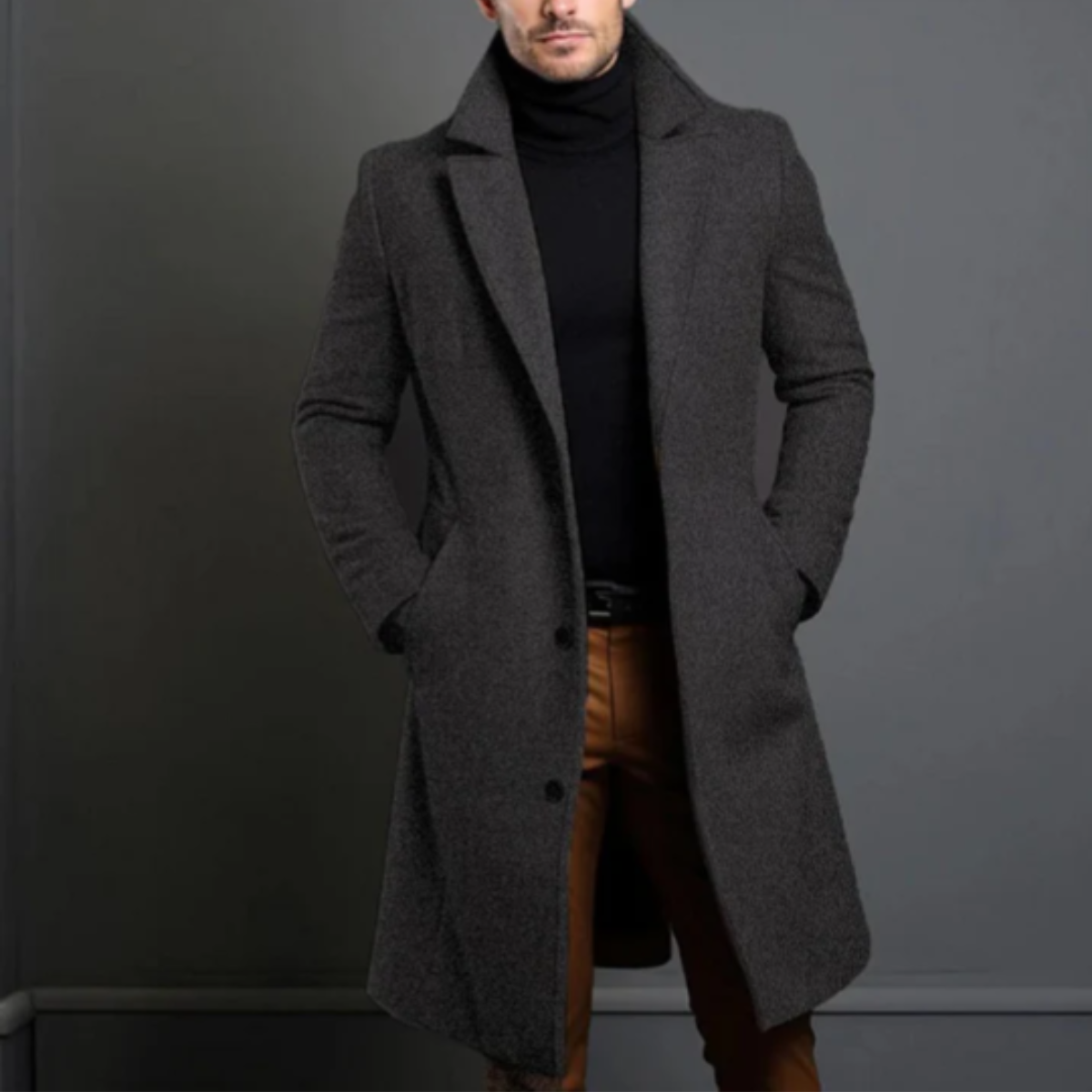Men's Tailored Lapel Overcoat - Gray