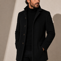 Men's Tailored Stand Collar Coat - Black