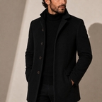 Men's Tailored Stand Collar Coat - Black