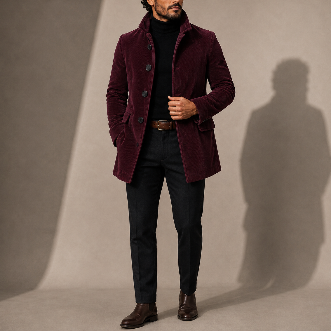 Men's Tailored Stand Collar Coat - Red