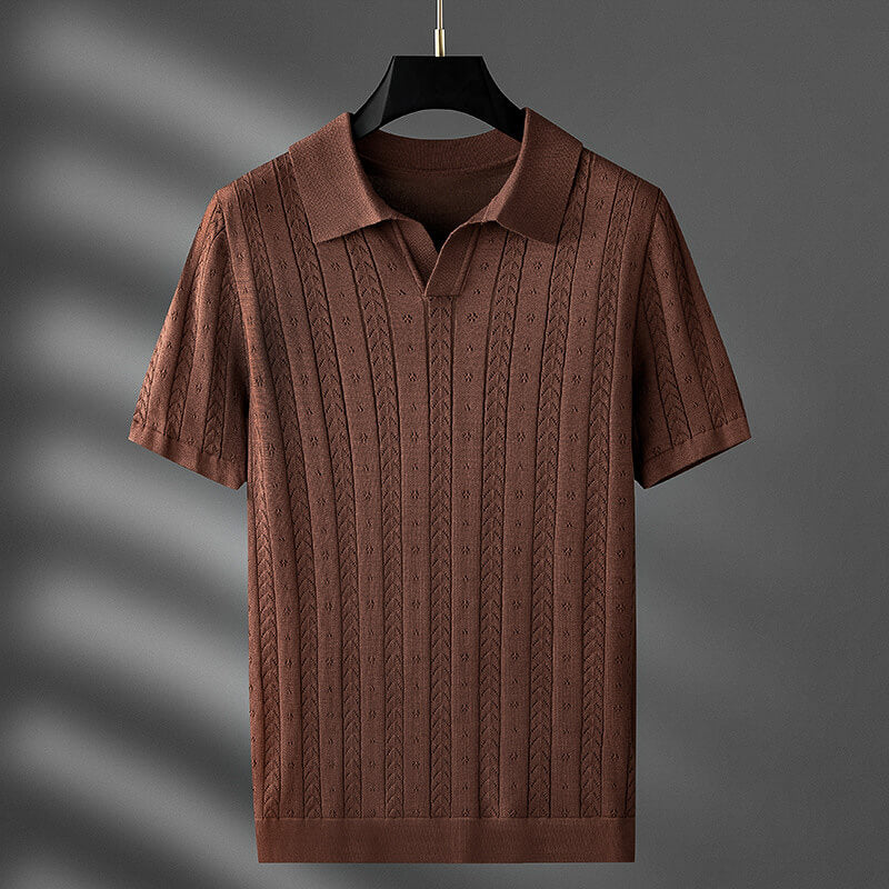 Ashcombe & Fields Men's Textured Knit Viscose Polo - Cocoa Brown