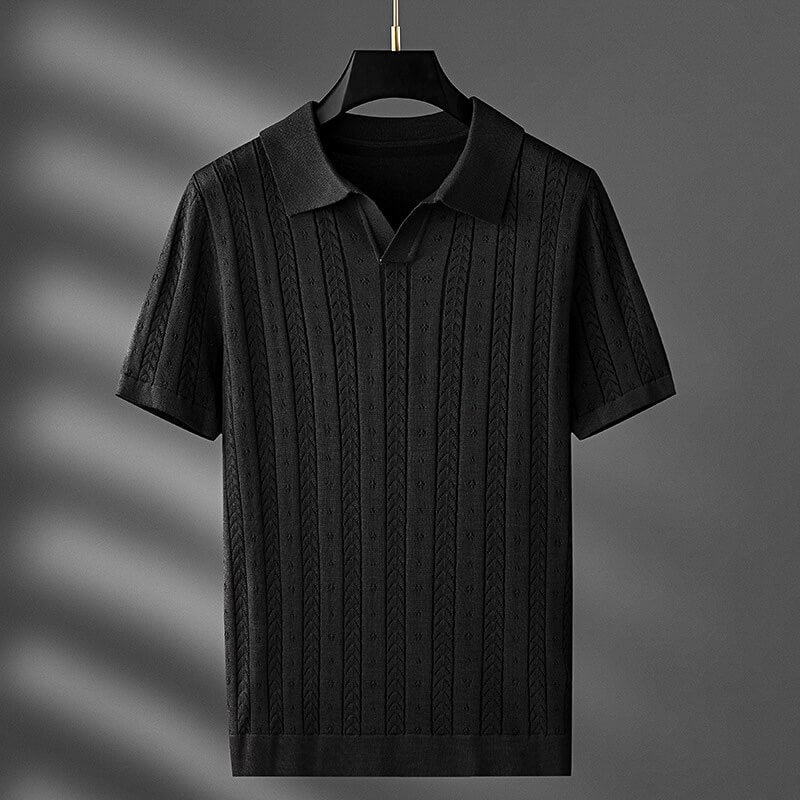 Ashcombe & Fields Men's Textured Knit Viscose Polo - Onyx Black