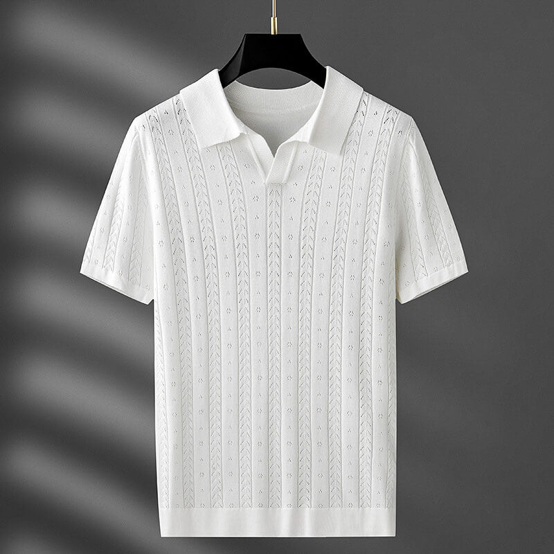 Ashcombe & Fields Men's Textured Knit Viscose Polo - Pearl White