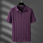 Ashcombe & Fields Men's Textured Knit Viscose Polo - Plum Purple