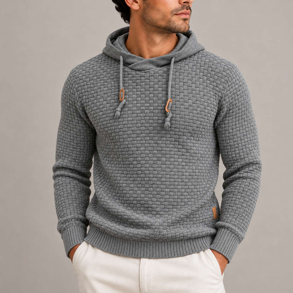 Men's Textured Knit Pullover Hoodie - Gray