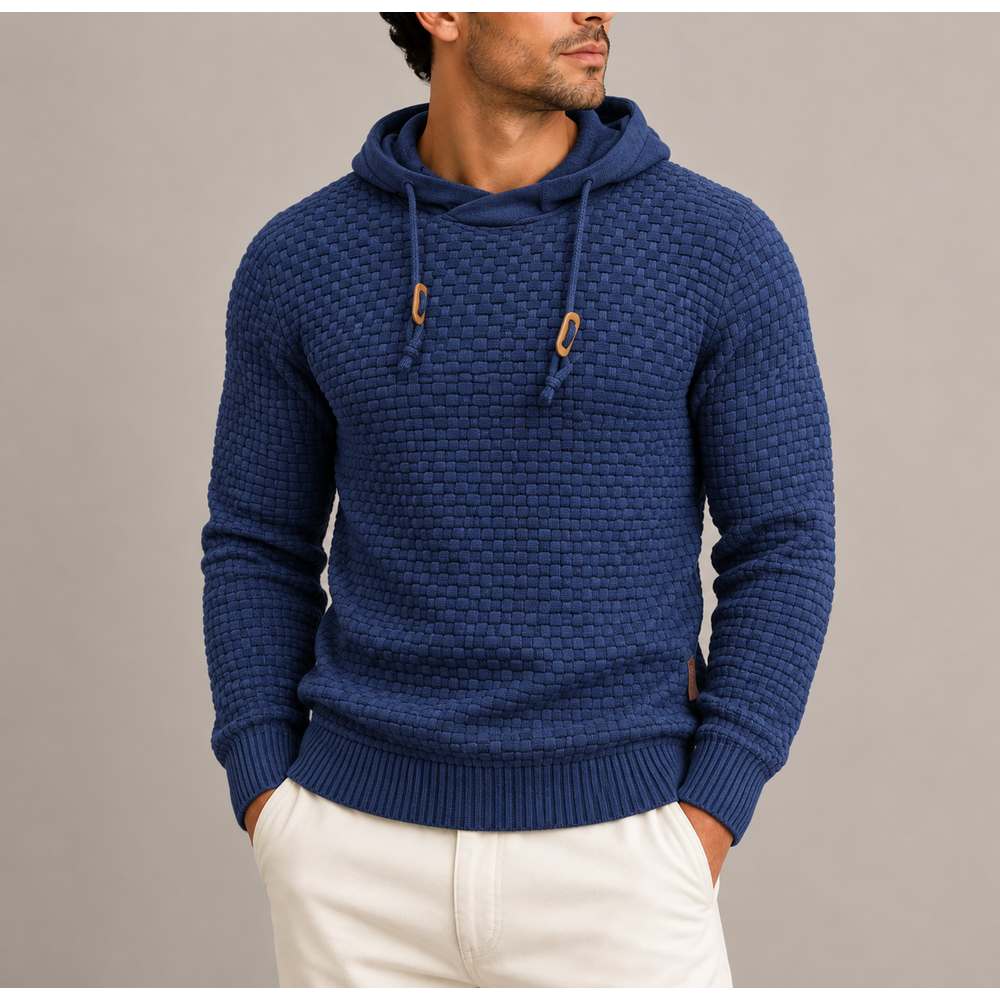 Men's Textured Knit Pullover Hoodie - Navy