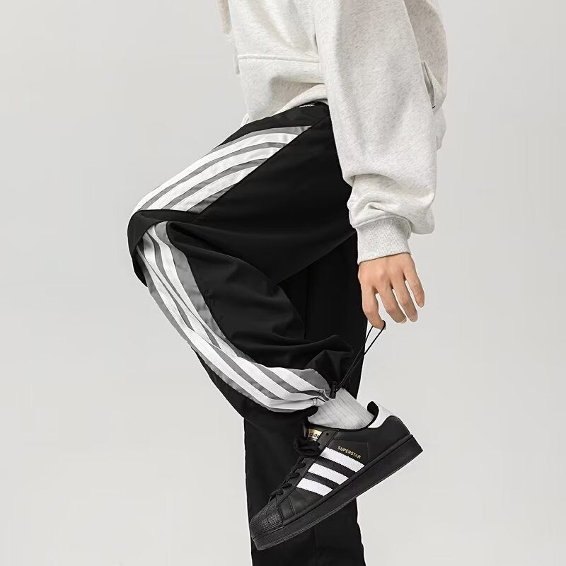 Men’s Track Pants – Relaxed Wide Leg – Contrast Stripe Panels – Streetwear Design