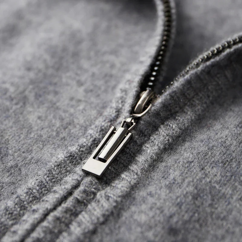 Oliver Mock Neck Knit Jacket | Zip-Up Ribbed Trim Jacket