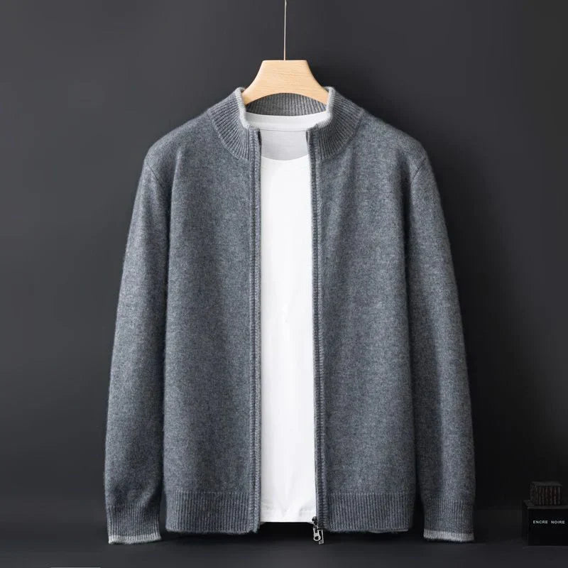 Oliver Mock Neck Knit Jacket | Zip-Up Ribbed Trim Jacket
