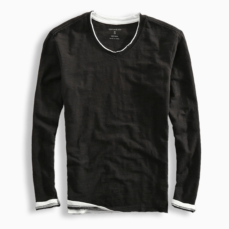 Oliver Slim Fit Long Sleeve T-Shirt | V-Neck Solid Contrast Trim T-Shirt