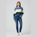Striped Colorblock Knit Sweater - Blue - on model