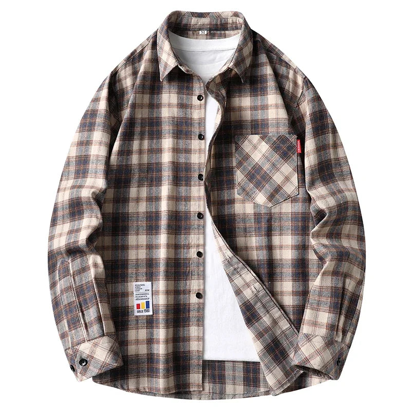 Men's Long Sleeve Grid Flannel Shirt | Breathable Tailored Fit Casual Shirt