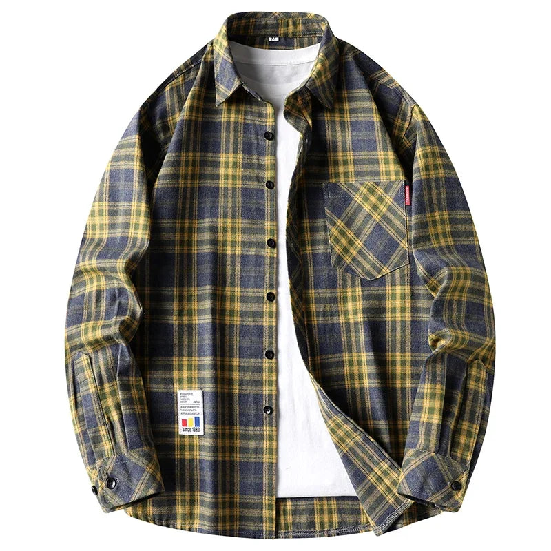 Men's Long Sleeve Grid Flannel Shirt | Breathable Tailored Fit Casual Shirt