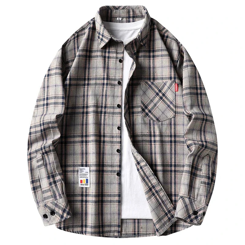 Men's Long Sleeve Grid Flannel Shirt | Breathable Tailored Fit Casual Shirt