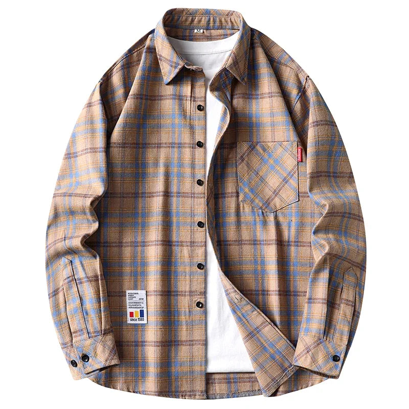 Men's Long Sleeve Grid Flannel Shirt | Breathable Tailored Fit Casual Shirt