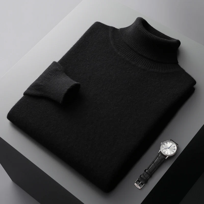 Theodore Regular Fit Ribbed Turtleneck Sweater | Solid Hip-Length Sweater
