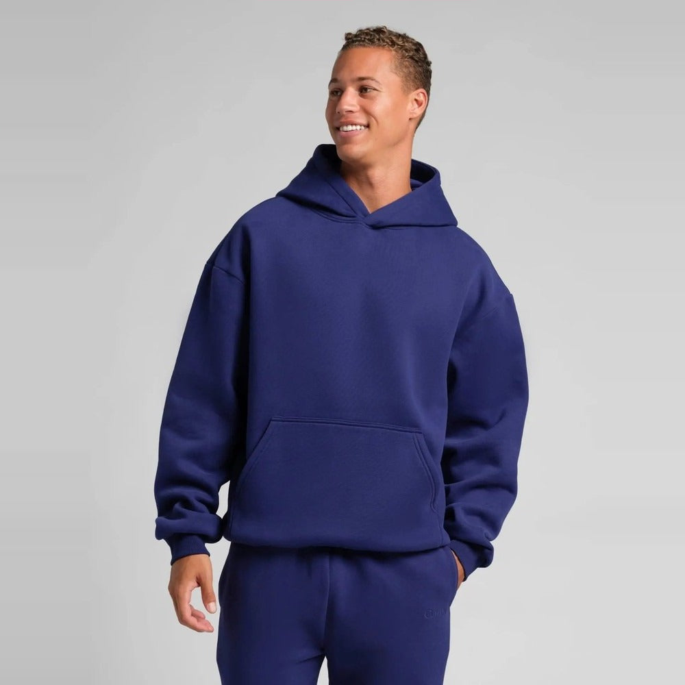 Unisex Oversized Heavy Fleece Hoodie - Blue - on model