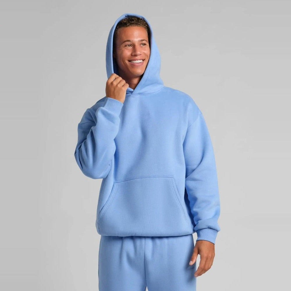 Unisex Oversized Heavy Fleece Hoodie - Bright Blue - on model