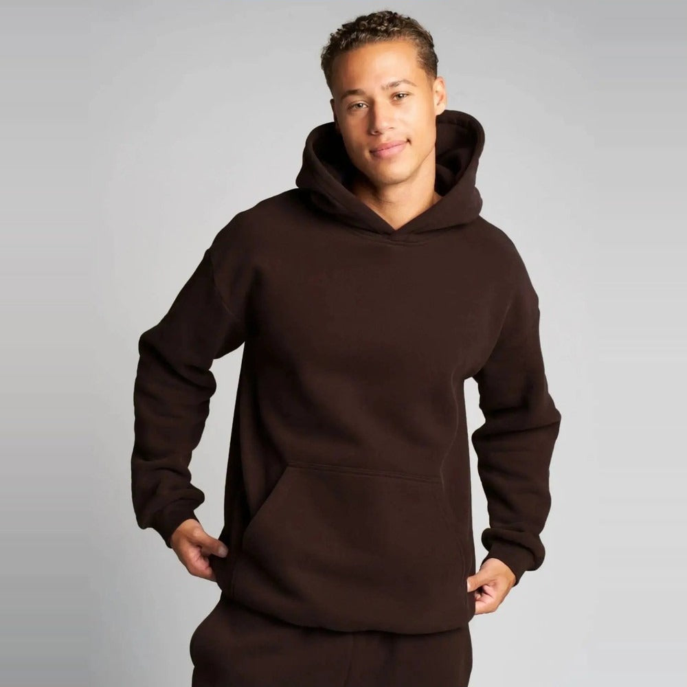 Unisex Oversized Heavy Fleece Hoodie - Brown - on model
