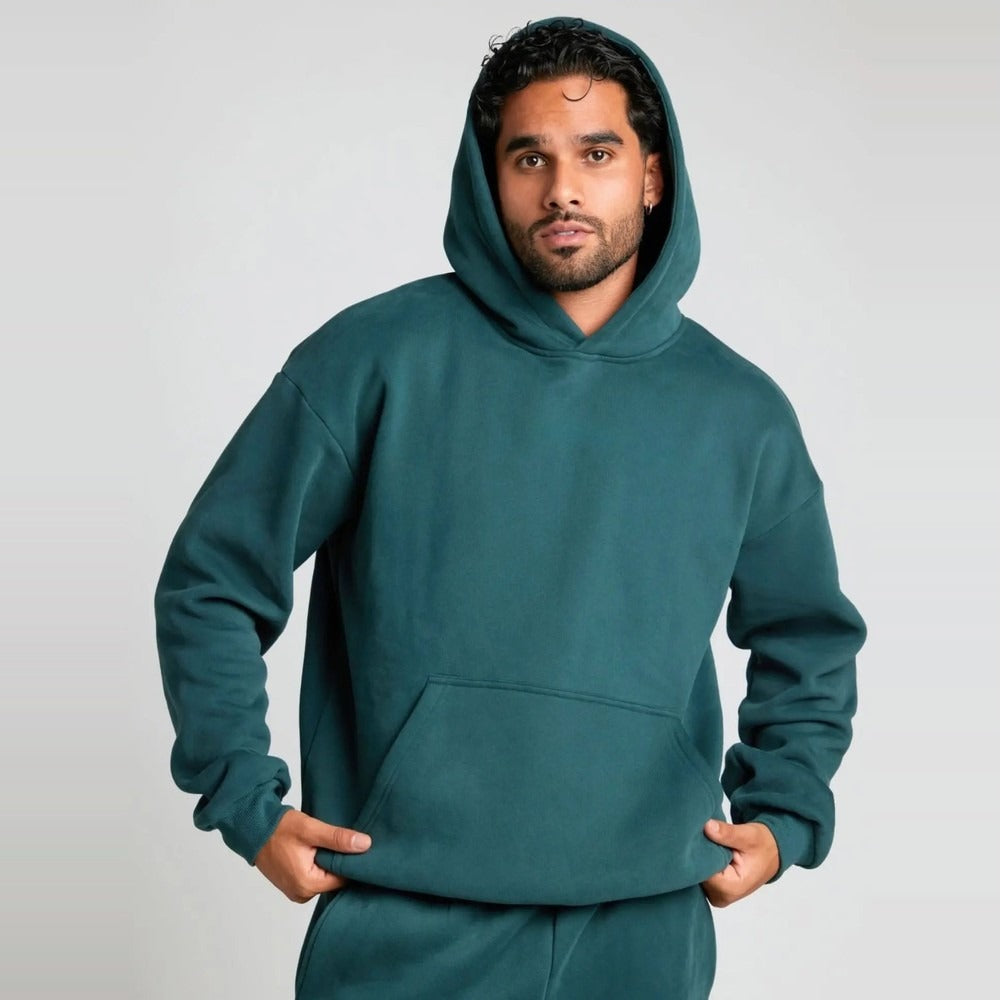 Unisex Oversized Heavy Fleece Hoodie - Dark Green - on model