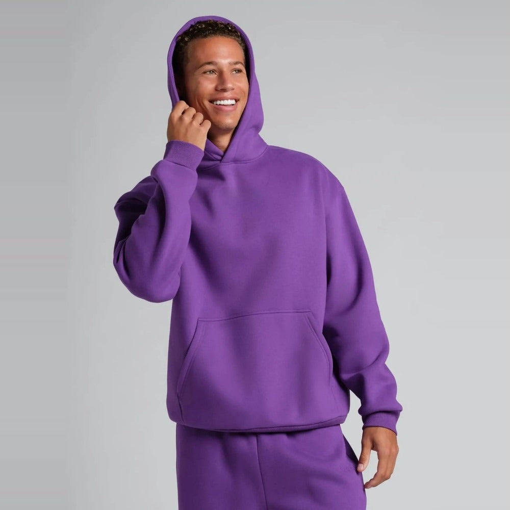 Unisex Oversized Heavy Fleece Hoodie - Purple - on model