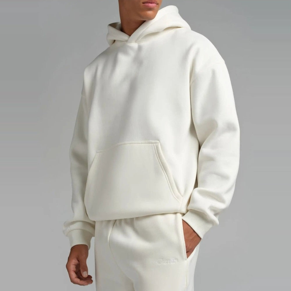Unisex Oversized Heavy Fleece Hoodie - White - on model
