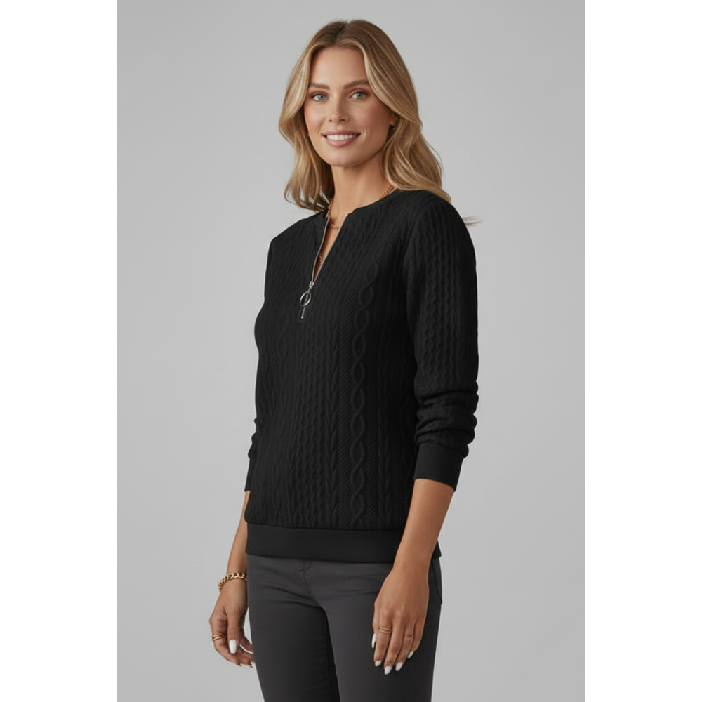 Women's Cable Knit Zip-Neck Jumper - on model