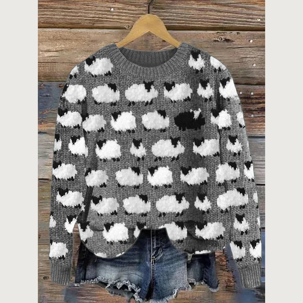Women's Chunky Knit Crew Neck Sweater - Gray