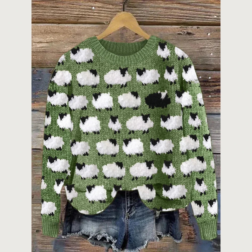 Women's Chunky Knit Crew Neck Sweater - Green